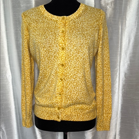 Talbots Women’s Petite Small Angora Blend Animal Print Yellow Gold Cardigan Top - Picture 1 of 7